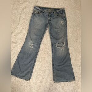 American Eagle Boyfriend Women Blue Distressed Bootcut Denim Jeans Size 10